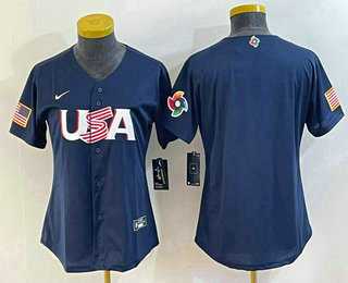 Women%27s USA Baseball Blank 2023 Navy World Classic Stitched Jersey